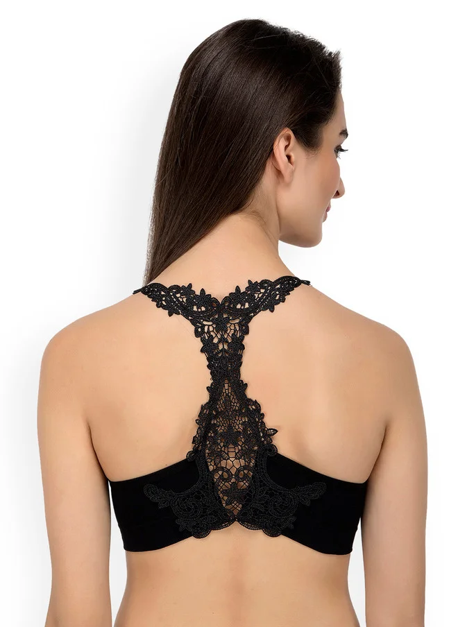 ليس اند مي  Laceandme Black Lace Non-Wired Lightly Padded Styled Back Bralette Bra 4376